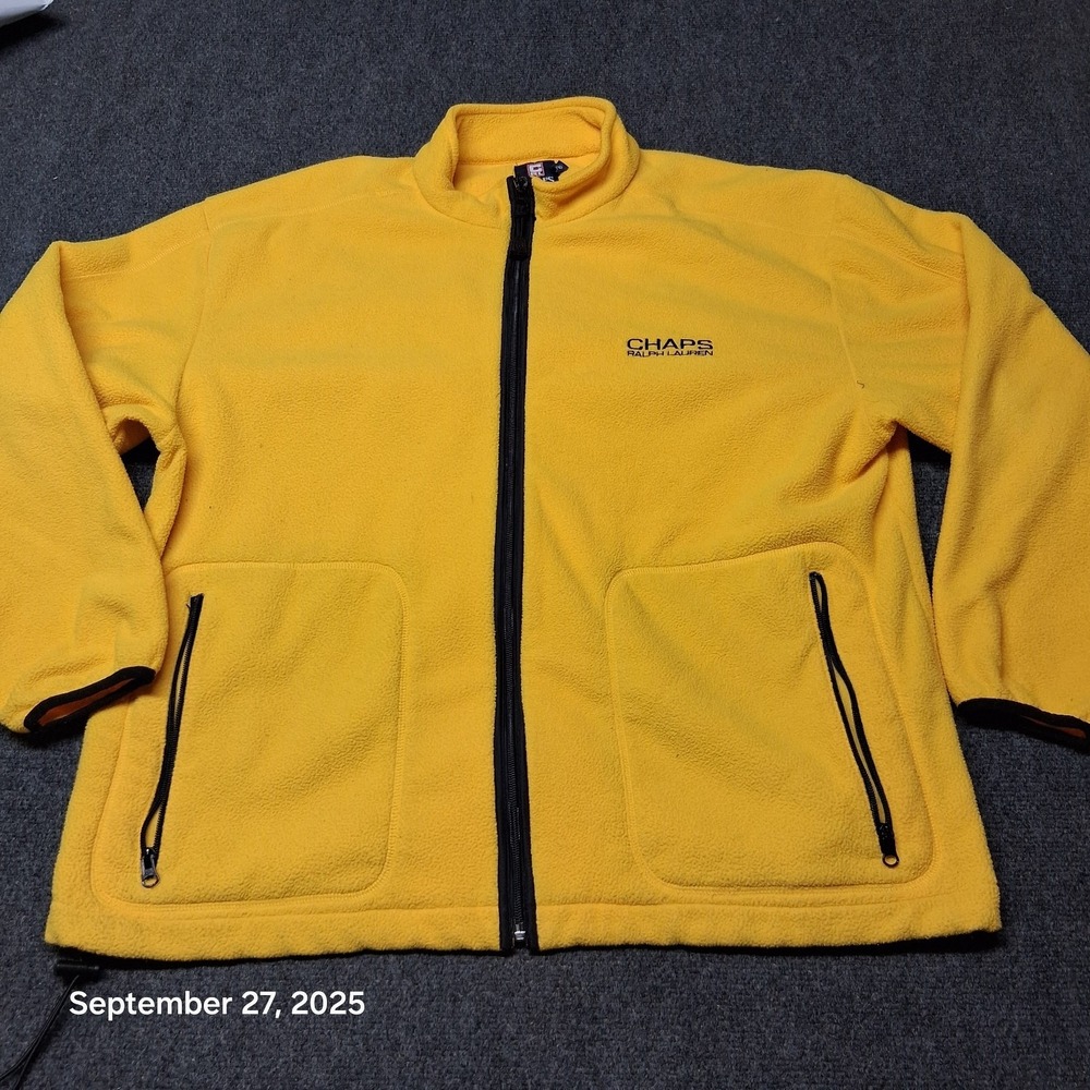 VTG Chaps Ralph Lauren Yellow Fleece Full Zip Jacket Size XL